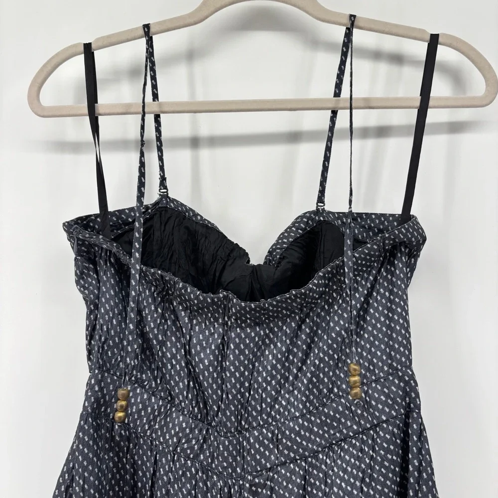 Gap Navy Blue Polka Dot Crinkle Silk Halter Handkerchief Hem Midi Dress Size 6 - Picture 7 of 15